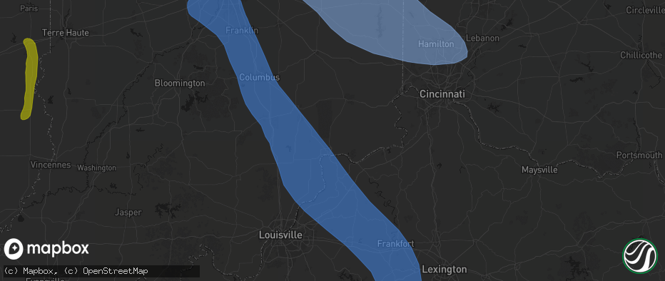 Hail map in Madison, IN on July 27, 2026