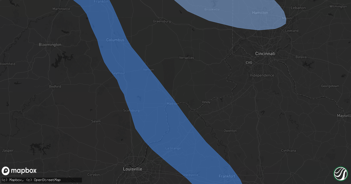 Hail map in Madison, IN on July 27, 2026