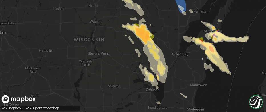 Hail map in Manawa, WI on July 27, 2026