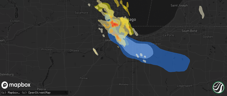 Hail map in Manhattan, IL on July 27, 2026