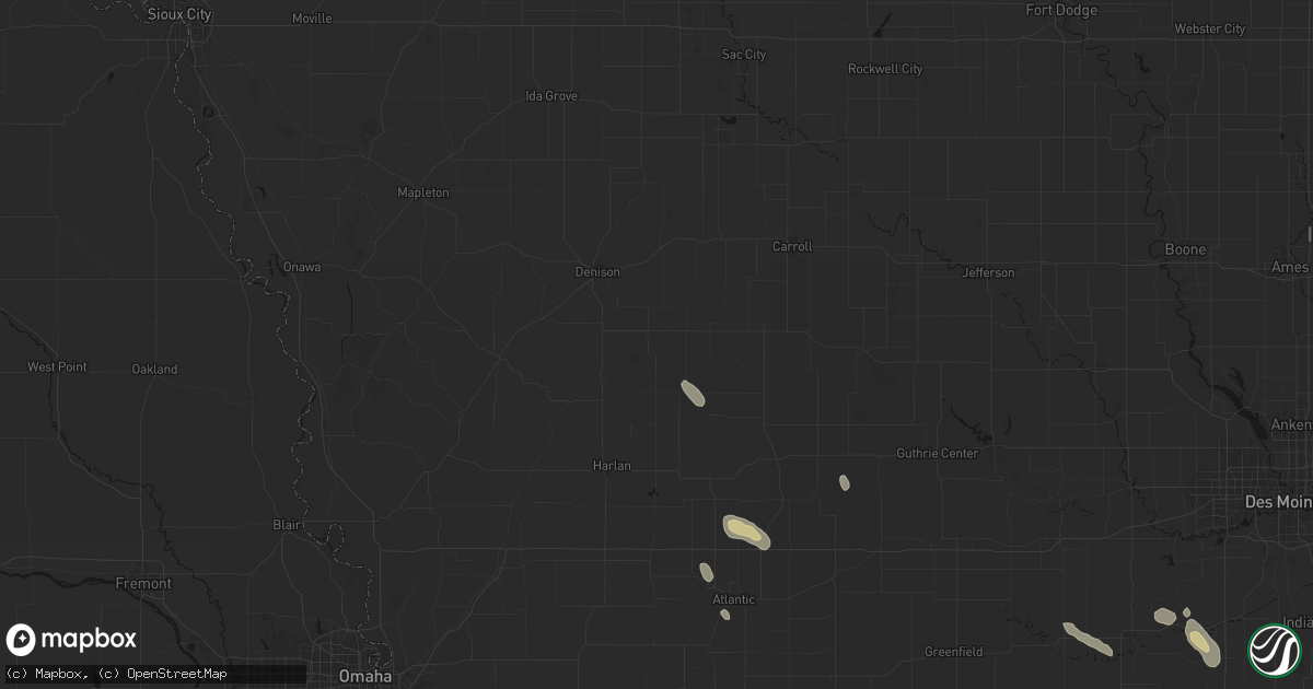 Hail map in Manilla, IA on July 27, 2026