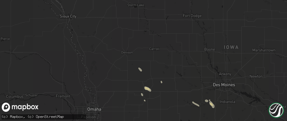 Hail map in Manning, IA on July 27, 2026
