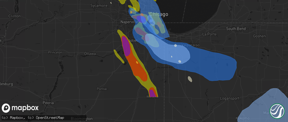 Hail map in Manteno, IL on July 27, 2026