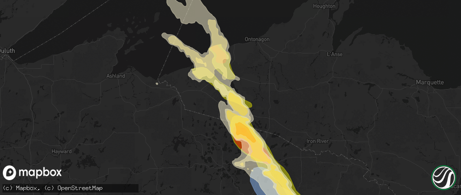 Hail map in Marenisco, MI on July 27, 2026