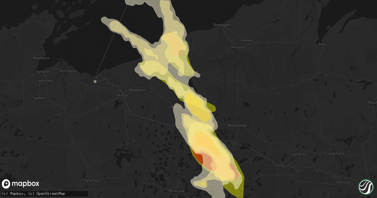 Hail map in Marenisco, MI on July 27, 2026