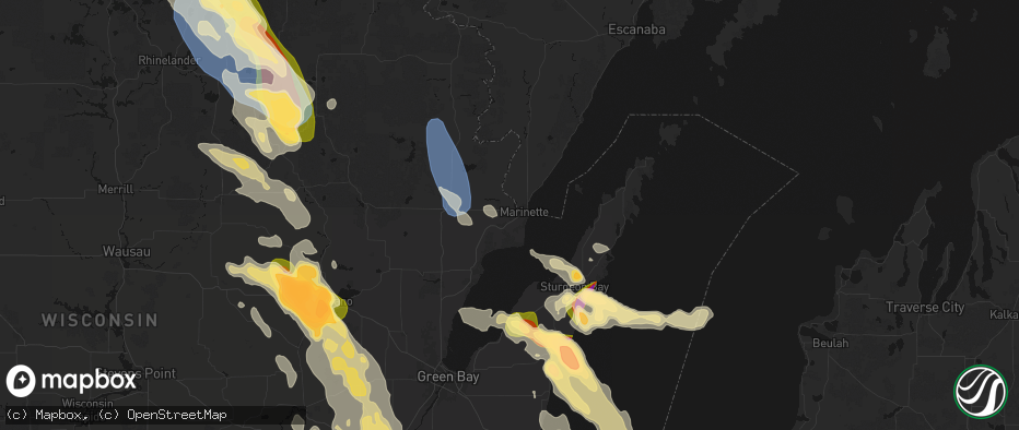 Hail map in Marinette, WI on July 27, 2026