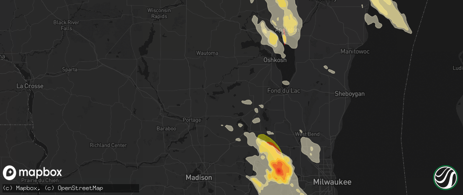 Hail map in Markesan, WI on July 27, 2026