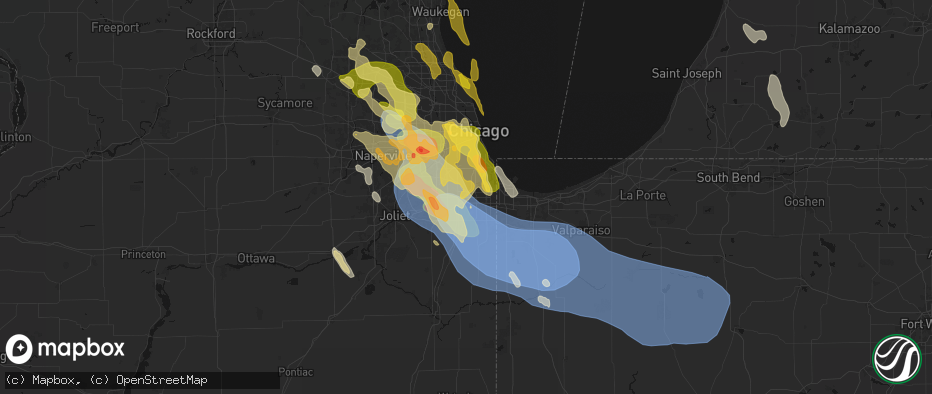 Hail map in Markham, IL on July 27, 2026