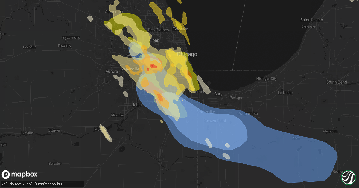 Hail map in Markham, IL on July 27, 2026