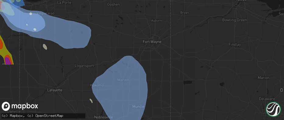 Hail map in Markle, IN on July 27, 2026