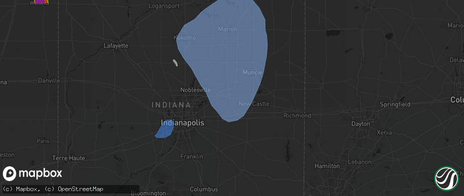 Hail map in Markleville, IN on July 27, 2026
