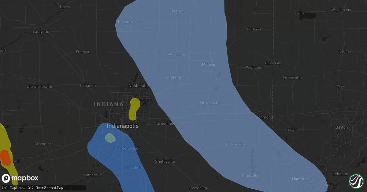 Hail map in Markleville, IN on July 27, 2026