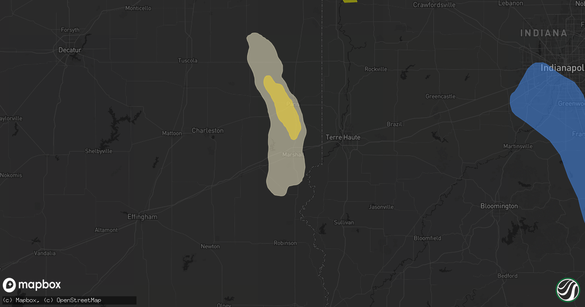 Hail map in Marshall, IL on July 27, 2026