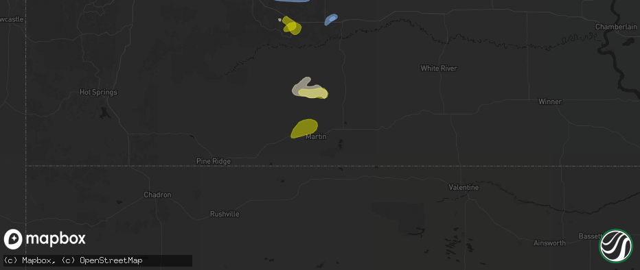 Hail map in Martin, SD on July 27, 2026