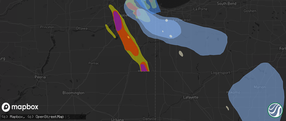 Hail map in Martinton, IL on July 27, 2026