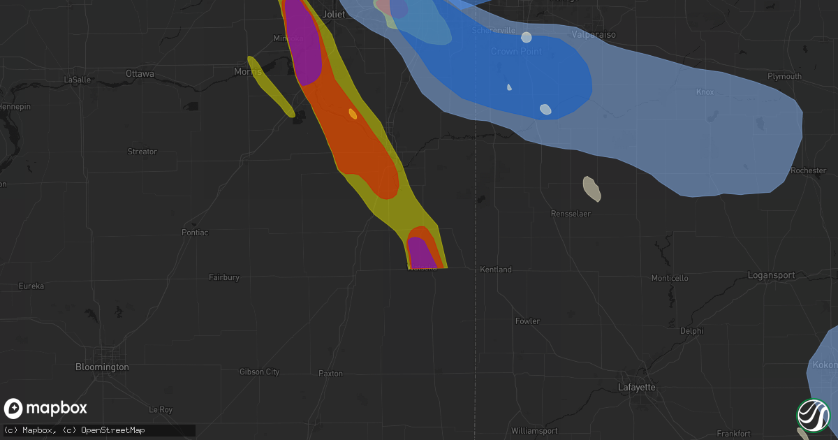 Hail map in Martinton, IL on July 27, 2026
