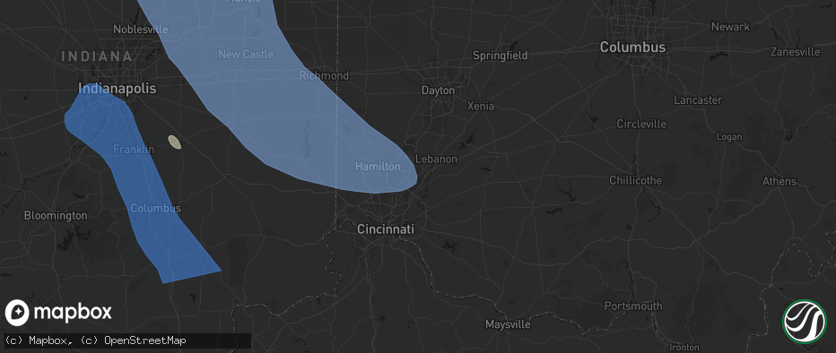 Hail map in Mason, OH on July 27, 2026