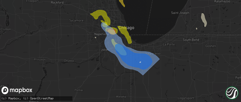 Hail map in Matteson, IL on July 27, 2026