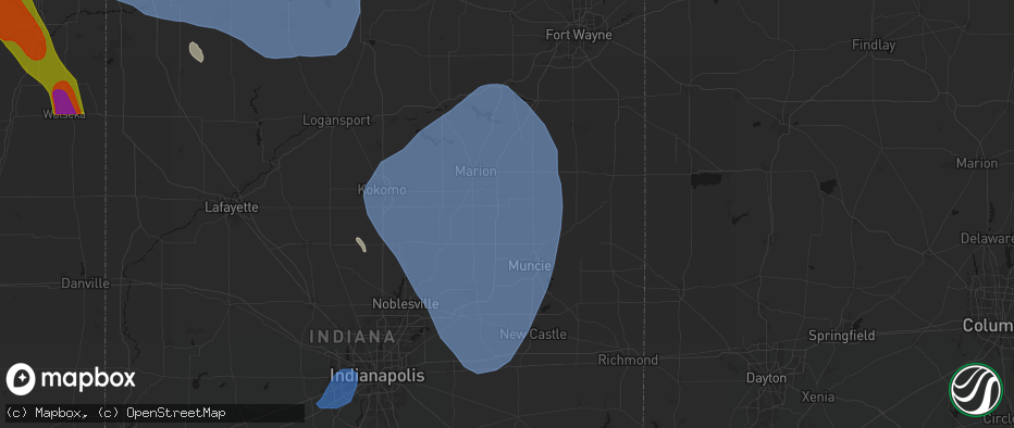 Hail map in Matthews, IN on July 27, 2026