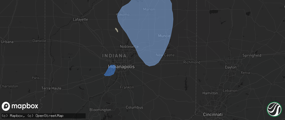 Hail map in Maxwell, IN on July 27, 2026