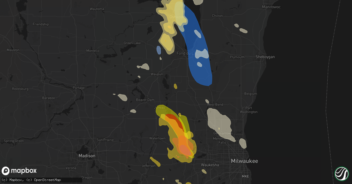 Hail map in Mayville, WI on July 27, 2026