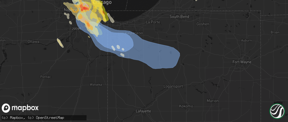 Hail map in Medaryville, IN on July 27, 2026