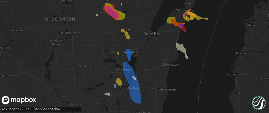 Hail map in Menasha, WI on July 27, 2026