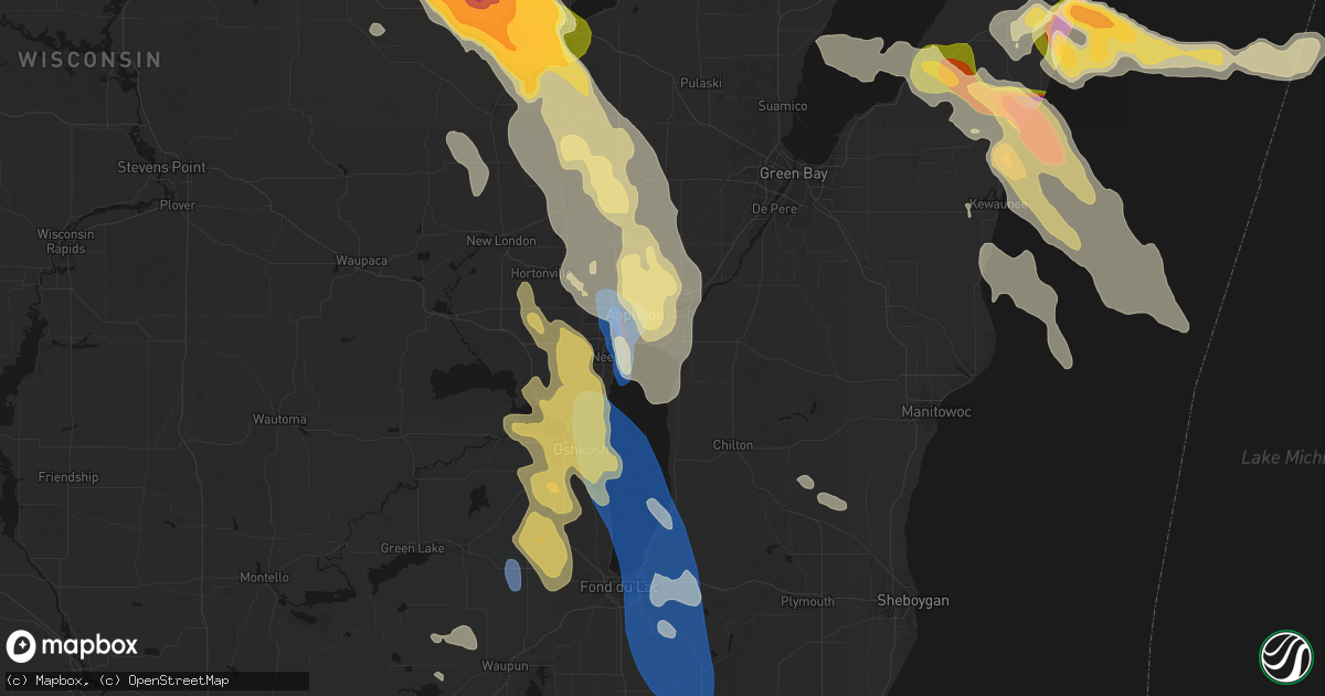 Hail map in Menasha, WI on July 27, 2026