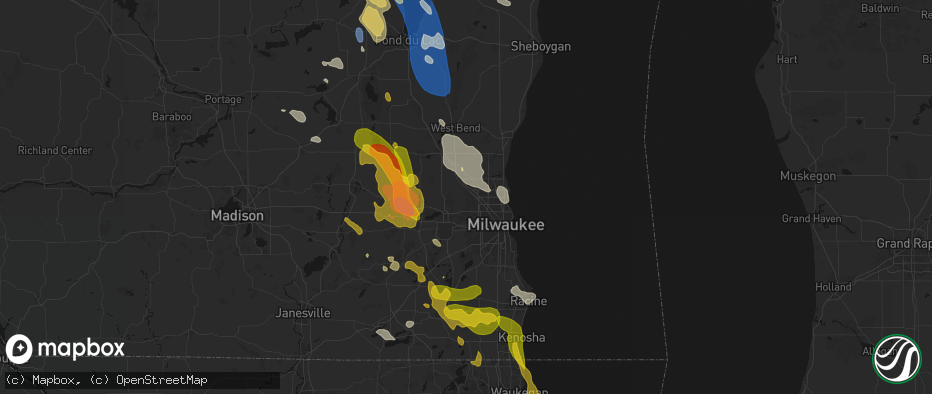 Hail map in Menomonee Falls, WI on July 27, 2026