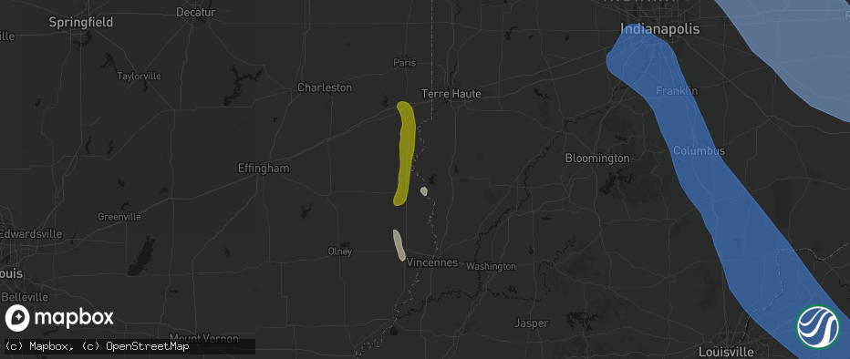 Hail map in Merom, IN on July 27, 2026