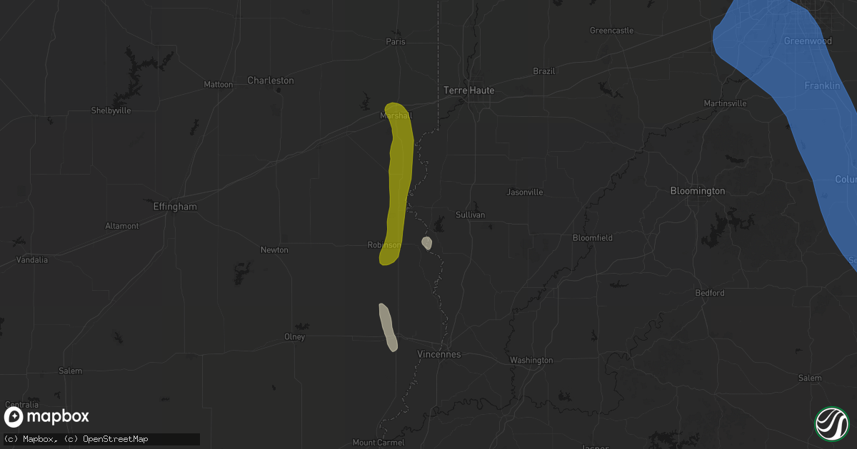 Hail map in Merom, IN on July 27, 2026