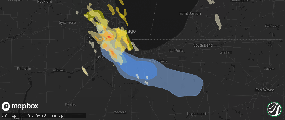 Hail map in Merrillville, IN on July 27, 2026
