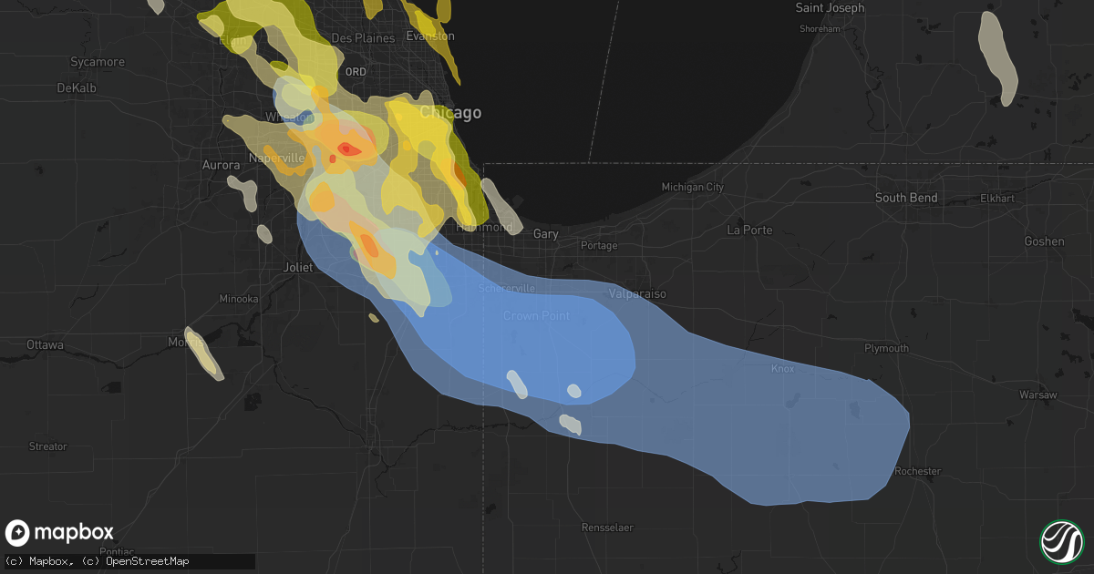 Hail map in Merrillville, IN on July 27, 2026