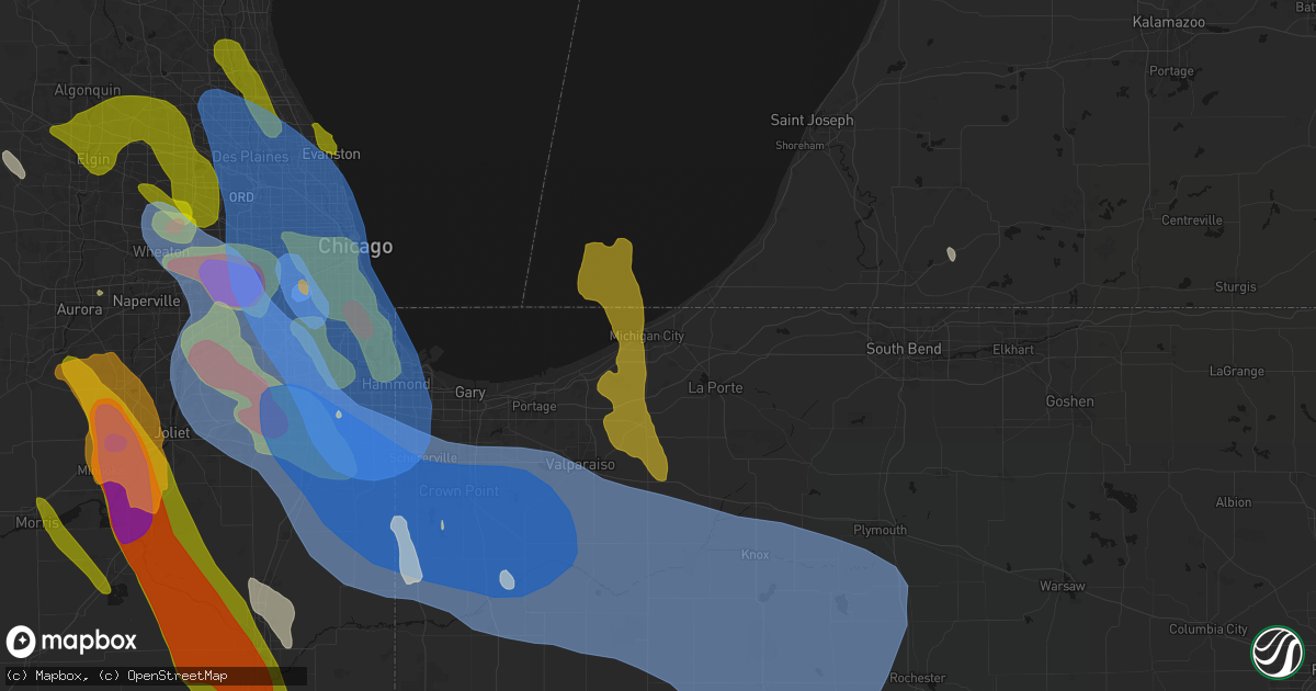 Hail map in Michigan City, IN on July 27, 2026