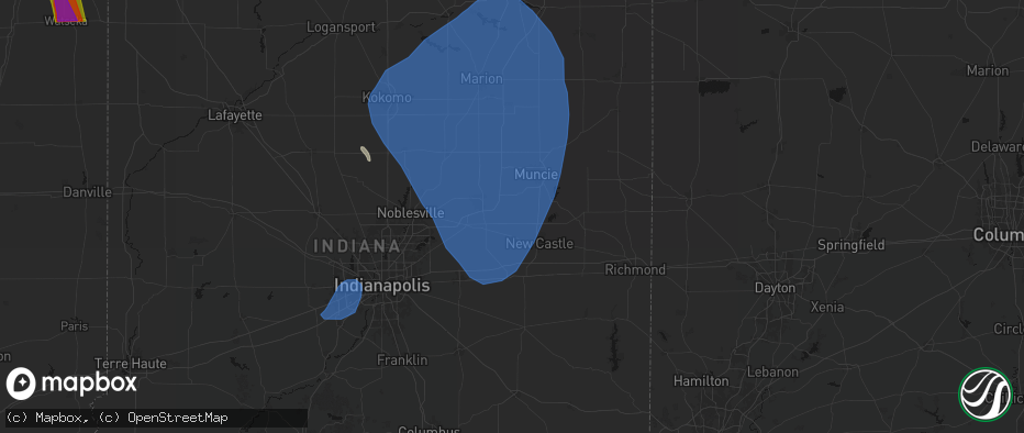 Hail map in Middletown, IN on July 27, 2026