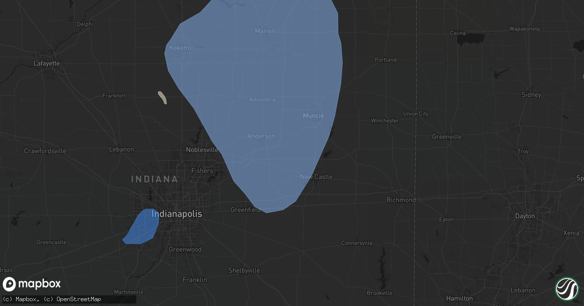 Hail map in Middletown, IN on July 27, 2026