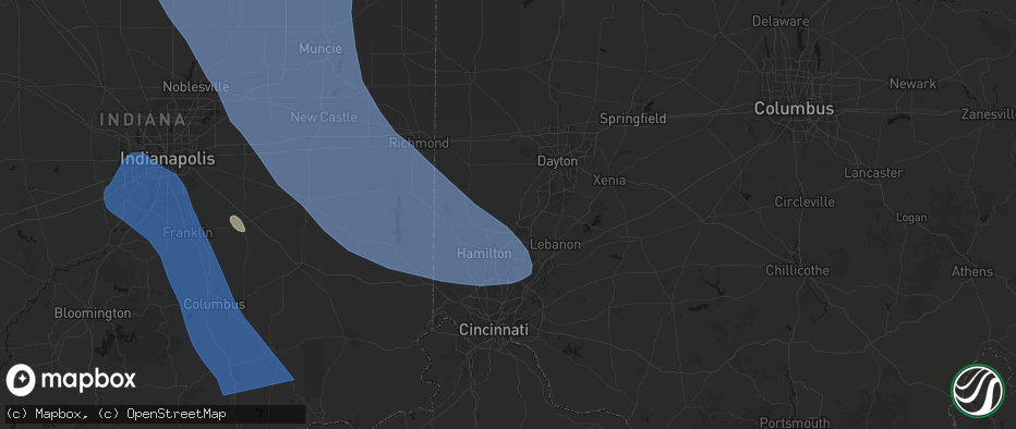 Hail map in Middletown, OH on July 27, 2026