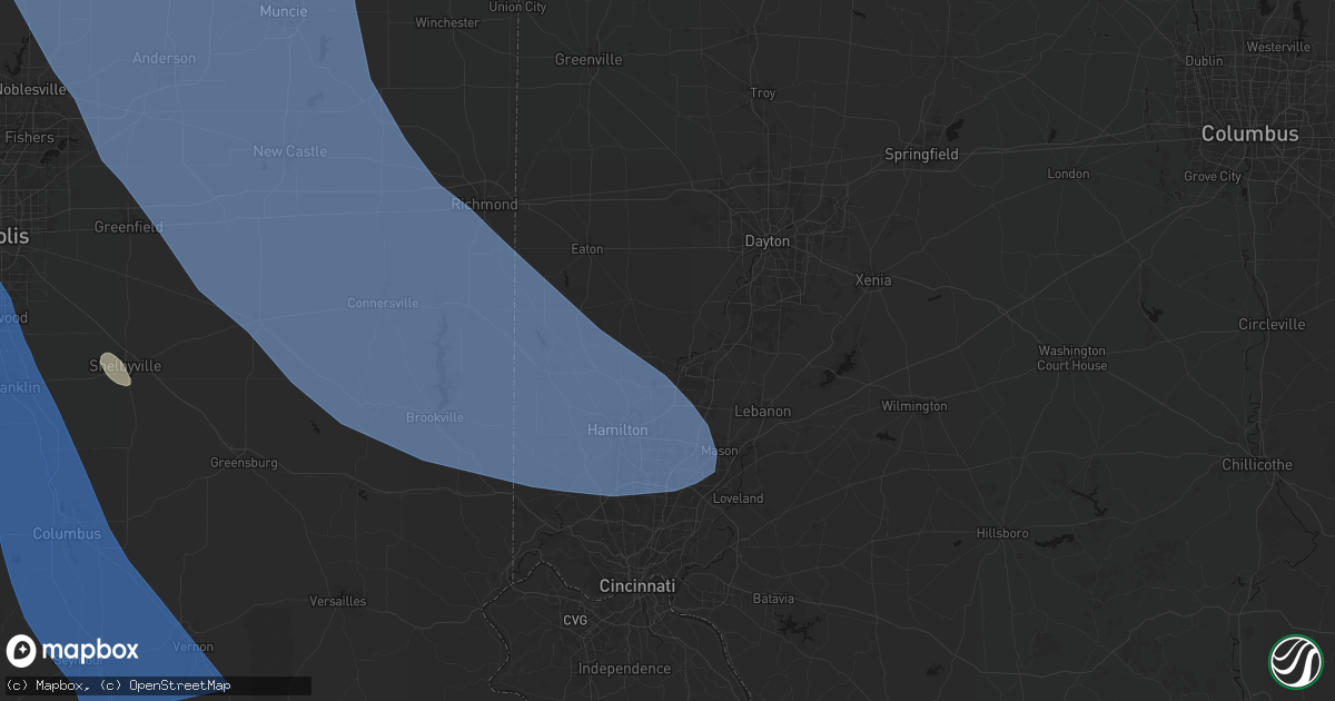 Hail map in Middletown, OH on July 27, 2026