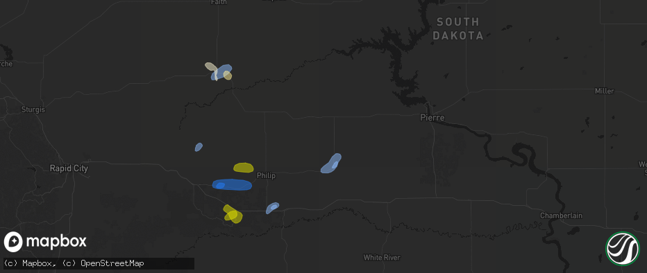 Hail map in Midland, SD on July 27, 2026