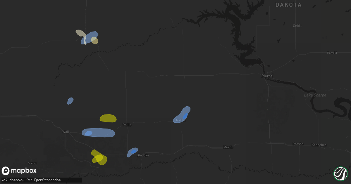 Hail map in Midland, SD on July 27, 2026