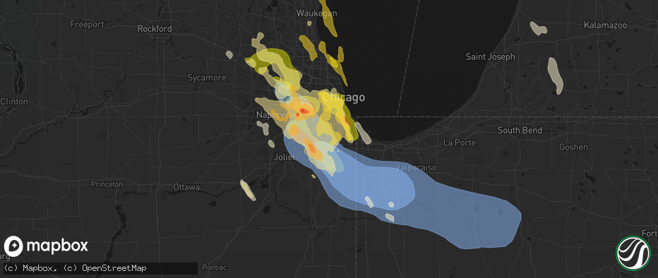 Hail map in Midlothian, IL on July 27, 2026