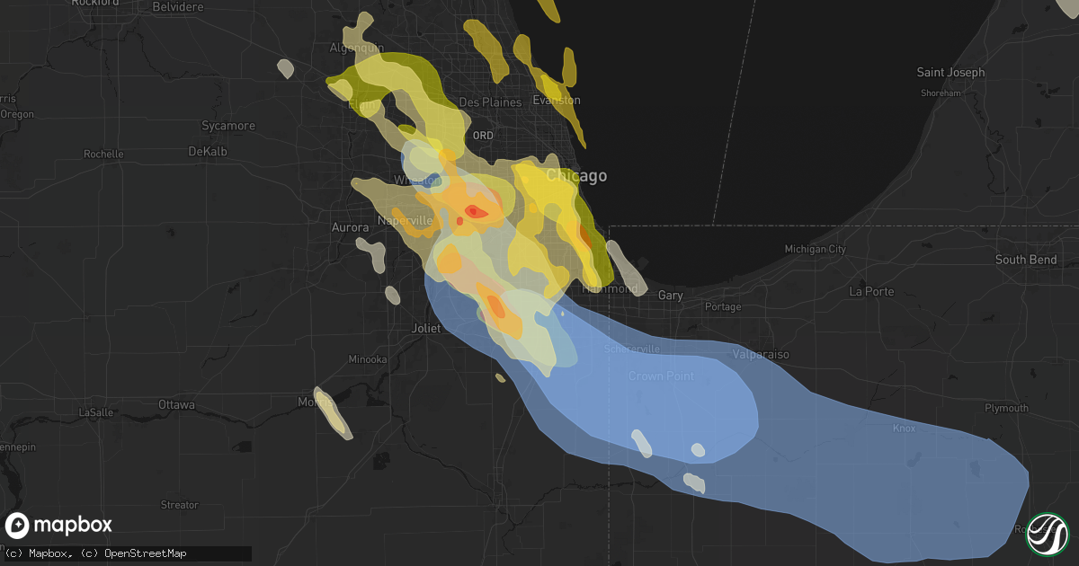 Hail map in Midlothian, IL on July 27, 2026