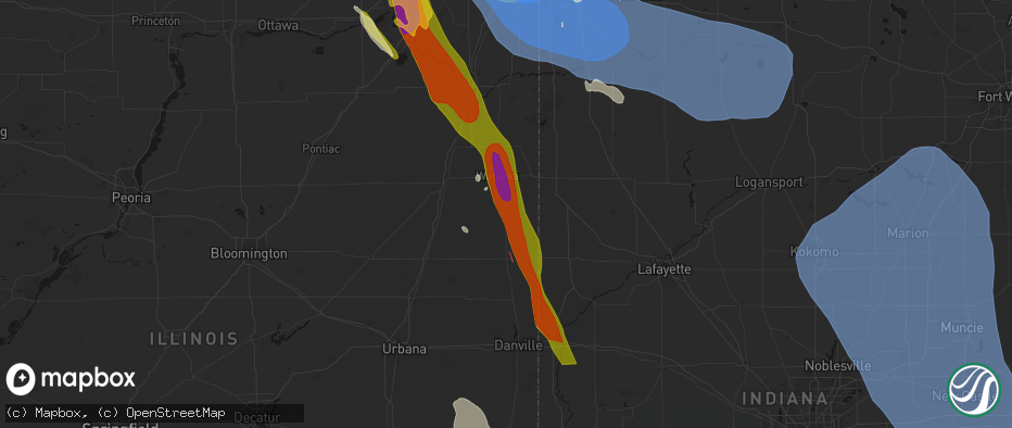 Hail map in Milford, IL on July 27, 2026