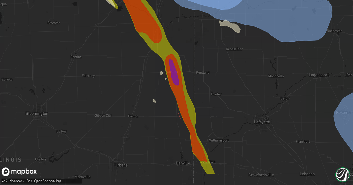 Hail map in Milford, IL on July 27, 2026