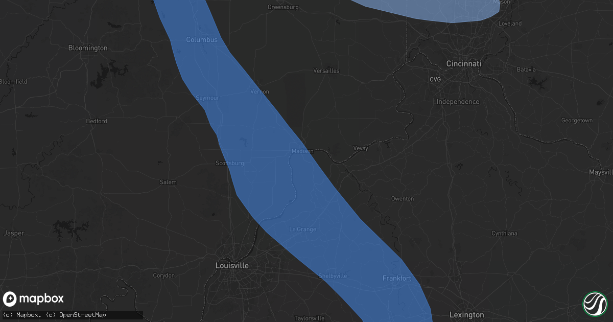 Hail map in Milton, KY on July 27, 2026