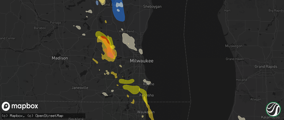 Hail map in Milwaukee, WI on July 27, 2026
