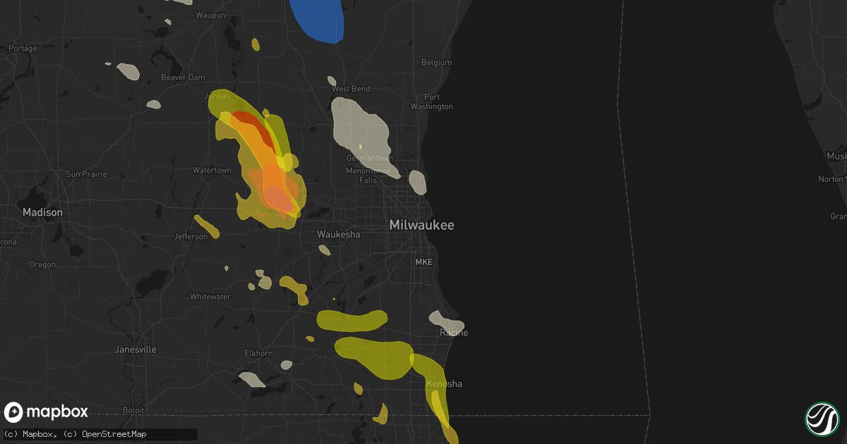 Hail map in Milwaukee, WI on July 27, 2026