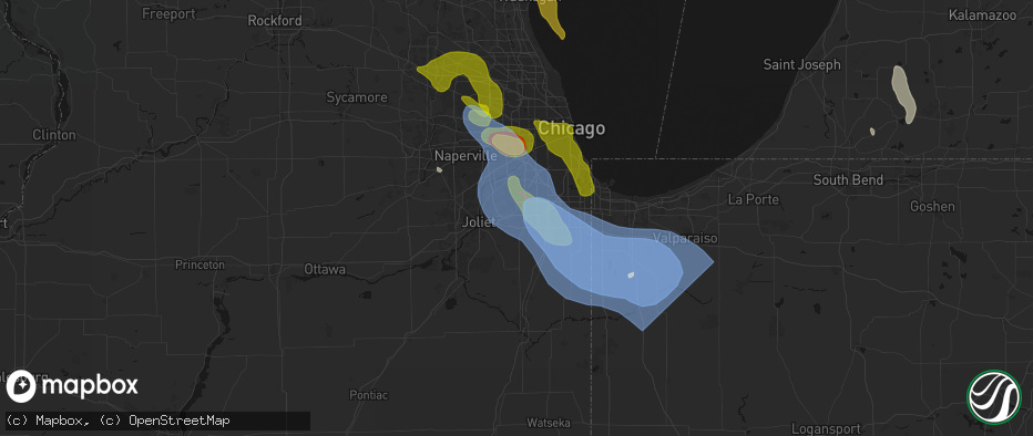 Hail map in Mokena, IL on July 27, 2026