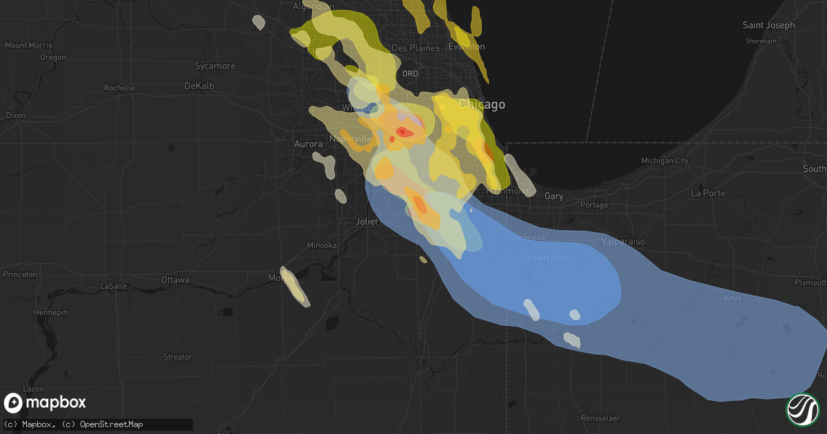 Hail map in Mokena, IL on July 27, 2026