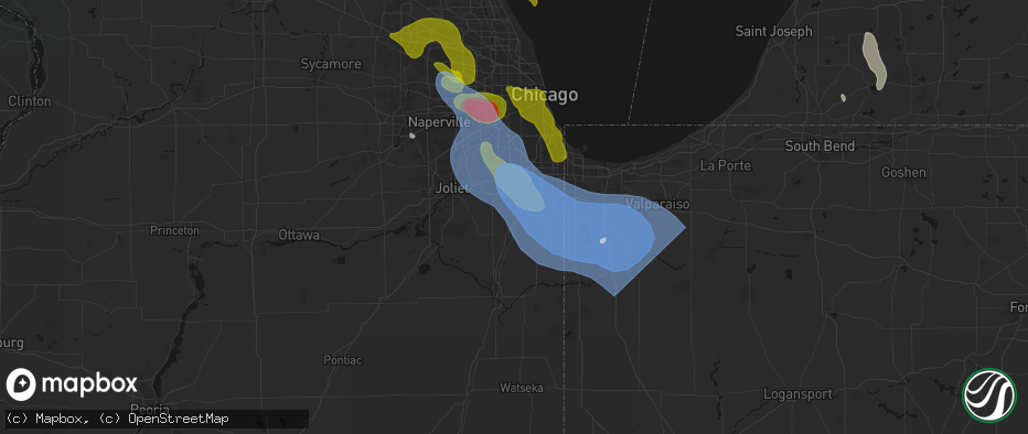 Hail map in Monee, IL on July 27, 2026